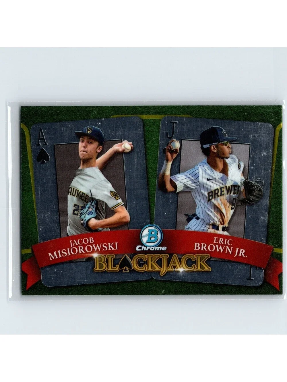 2022 Bowman Chrome Jacob Misiorowski Eric Brown Jr. #BJ-4 Blackjack Brewers